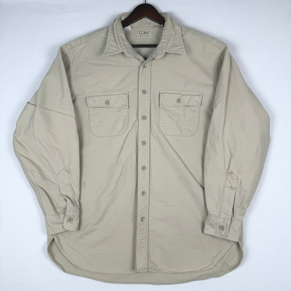Vtg LL Bean Chamois Cloth Shirt Mens 17.5 Tall L/S Heavyweight Workwear 1612 - Picture 2 of 9